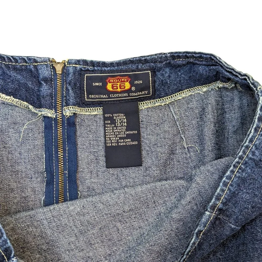 Y2K Vintage Route 66 Blue 100% Cotton Denim Mini-Skirt Full Zip Women's Sz 13/14 - Picture 4 of 4